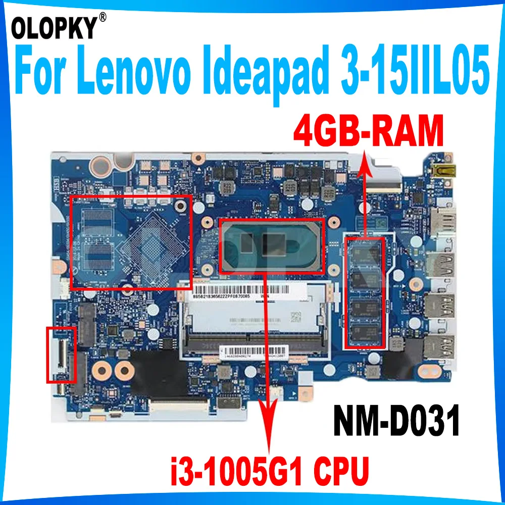 GS454/GS554/GV450/GV550 NM-D031 for Lenovo Ideapad 3-15IIL05 laptop motherboard i3-1005G1 CPU 4GB-RAM 5B20S44250 5B20S44248 DDR4