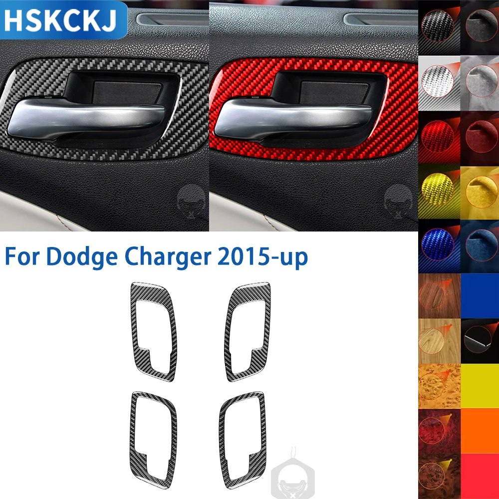 For Dodge Charger 2015-up Accessories Real Soft Carbon Fiber Interior Door Handle Panel Cover Trim Sticker Decoration