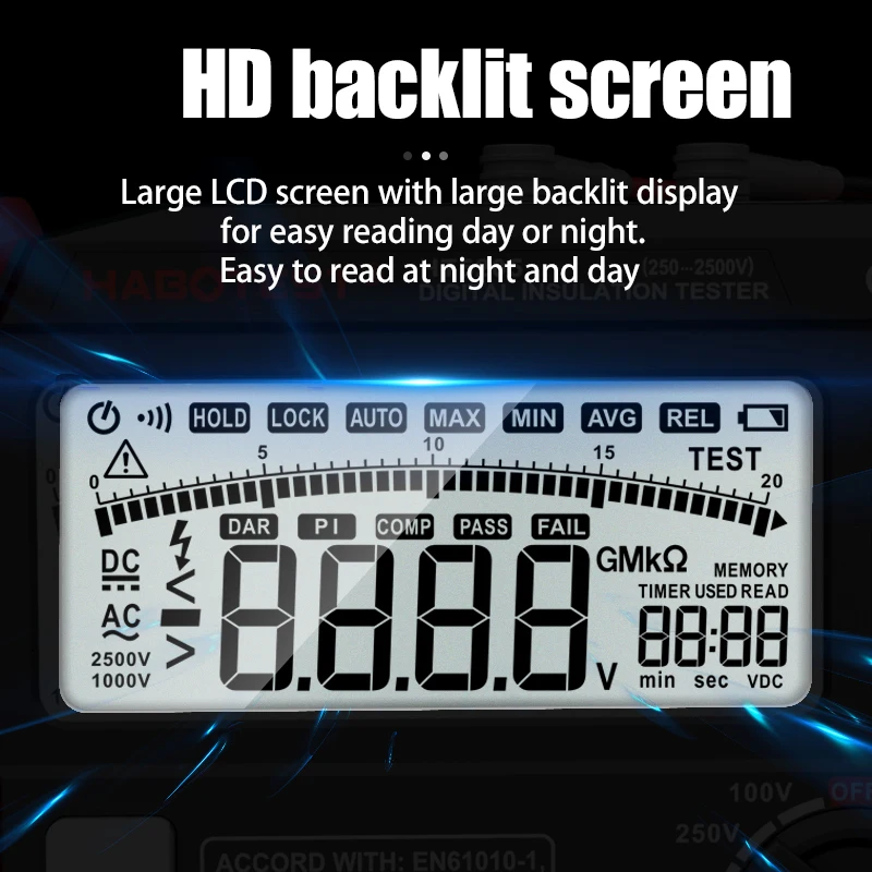 HT5203&HT5205  large LCD Digital Resistance Meter RCD/Loop Tester 0-100GΩ DC 1000V AC 750V Leakage Switch Tester