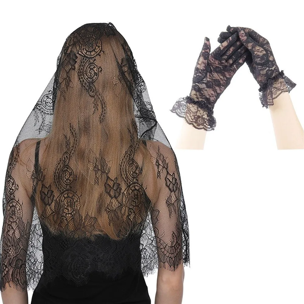 

Модный винтажный кружевной платок с цветочным узором, тонкий, с перчатками, милый богемный треугольный головной платок для фотосессий