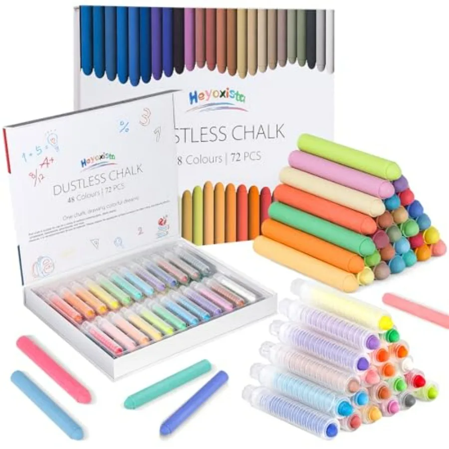 72個入り カラフルなダストレス 水洗い可能 ドローイングチョーク アーティストセット 24個のホルダー付き 無毒 アート画材 ガラスや紙の作品に最適