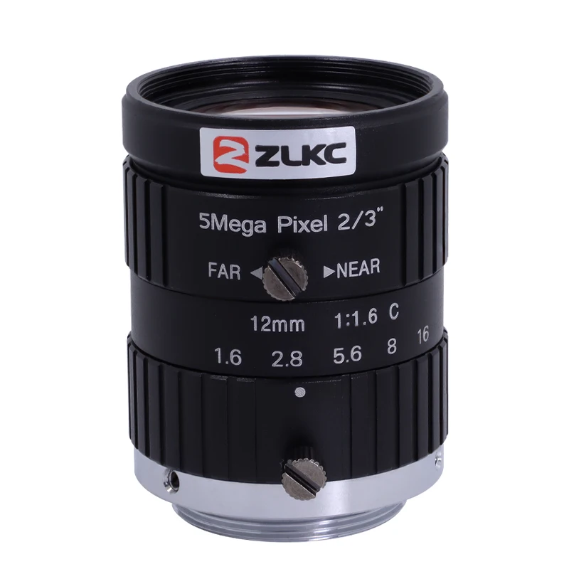 ZLKC 12mm Fixed Focal Length 2/3 Inch Sensor FA Manual Iris F1.6 Aperture C Mount 5MP HD Machine Vision Camera Lens 5.0Megapixel