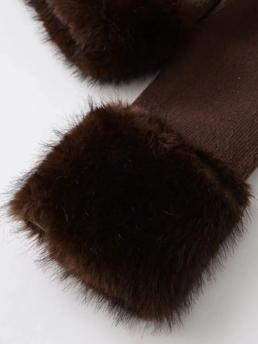 TWOTWINSTYLE مثير الصلبة تقسم الفراء تريكو للنساء الخامس الرقبة طويلة الأكمام Pathwork زر سترة قصيرة الإناث الشتاء نمط جديد #6