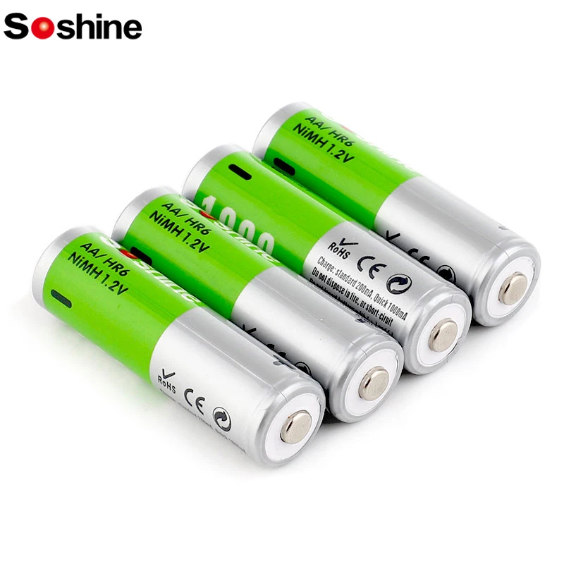 Soshine 4PC AA 1000mAh Rechargeable Battery NIMH 1.2V Low Self Discharge Battery for Camera Remote Control Mouse MP3/MP4 Player