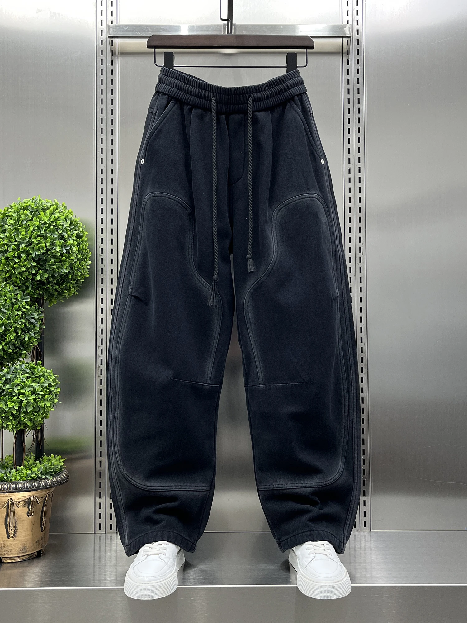 

Модные повседневные брюки Fce на подкладке, мужские зимние новые корейские брюки, молодежные спортивные прямые брюки с эластичной резинкой на талии