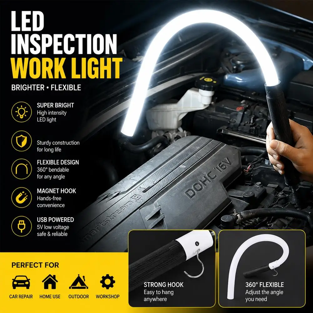 Flexible LED Inspection Light,Handheld Car Repair Work Lamp with Multi Brightness Levels, Portable Outdoor Waterproof Mechanic L