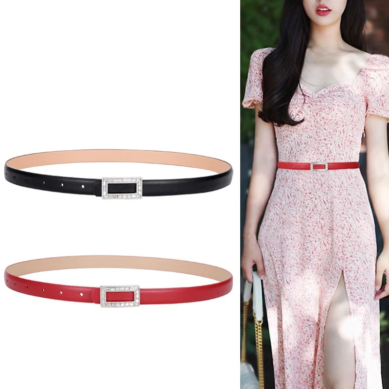 

Rhinestone Belt For Women Luxury Shiny Buckle Genuine Leather High Quality Ladies Girdle Female Dress Jeans Thin Girls Waistband