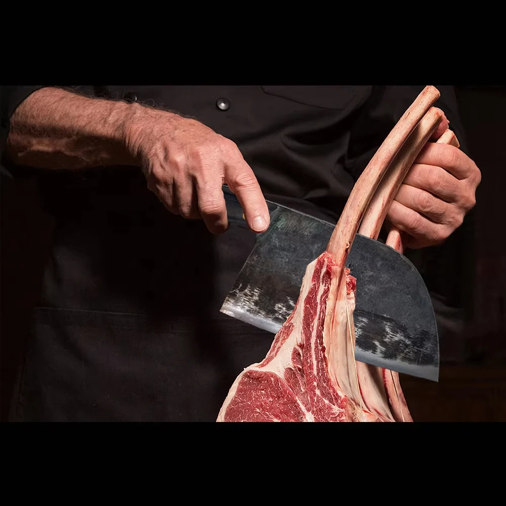

Hand Forged Chinese Chef Knife High Carbon Steel Butcher Knife Full Tang Handle Kitchen Chopping Cleaver Knife Black Wood Handle