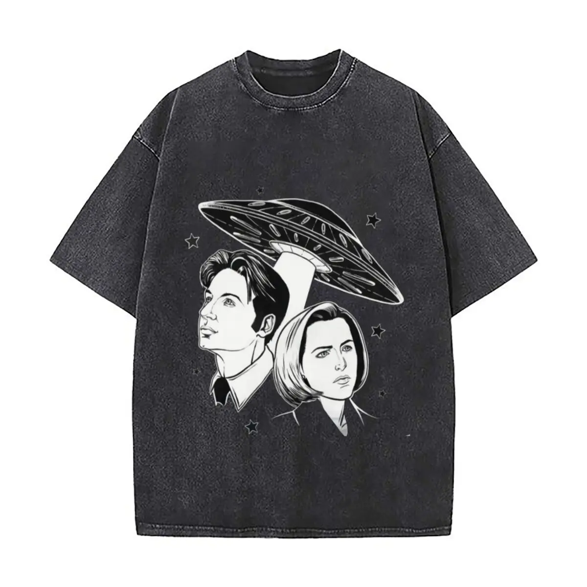 UFO Couple Alien Abduction Sci Fi Humor Art Sports Casual Distressed Washed Short Sleeve Breathable Cotton Top
