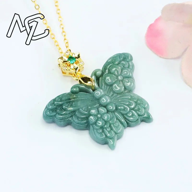S925 Silver Natural Real Blue Water Jade Butterfly Pendant Necklace Carved Charm Jadeite Jewelry Fashion Amulet Woman Gifts view 4