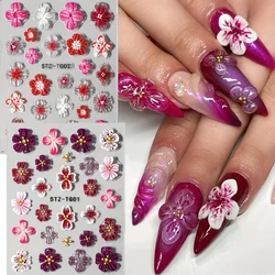 5D Embossed Fairy Orchid Hibiscus Nail Art Stickers Colorful Flowers Transparent Floral Decals Self-Adhesive Charms for Manicure