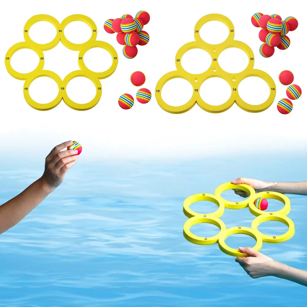 Juego de juguetes para piscina con 10 bolas, círculo de lanzamiento EVA, juguetes para deportes acuáticos, piscina flotante, juguetes acuáticos para niños y adultos