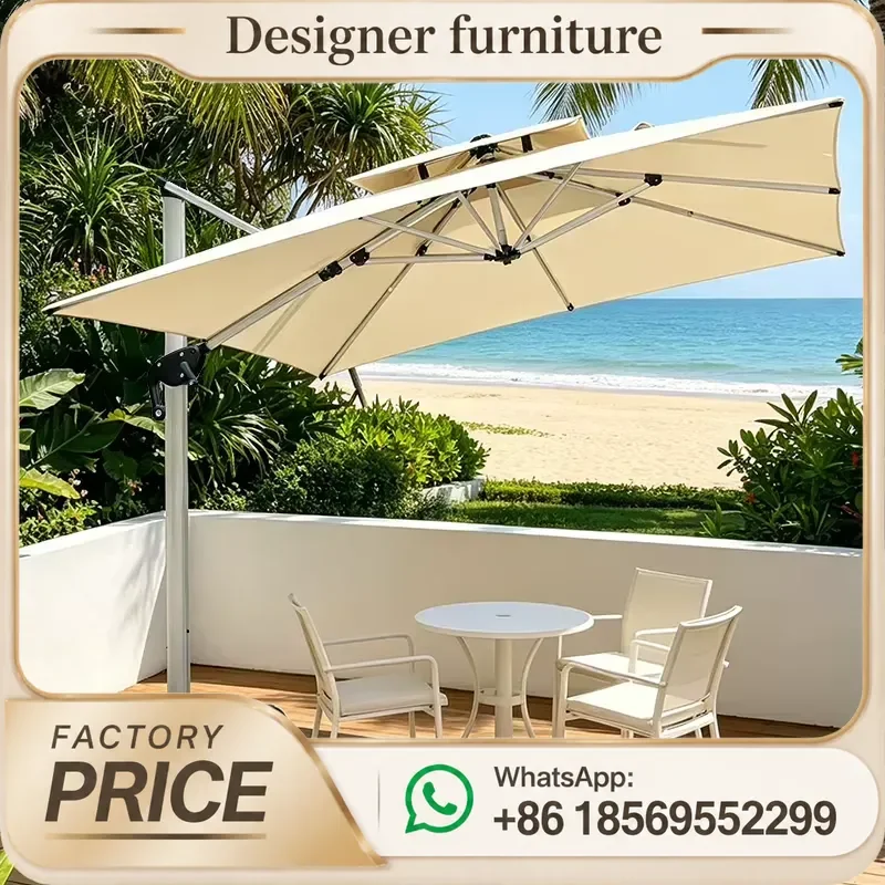 Custom Aluminum Cantilever Patio Umbrella Square Solar LED Garden Parasol Large Outdoor Courtyard Shade Roman Market