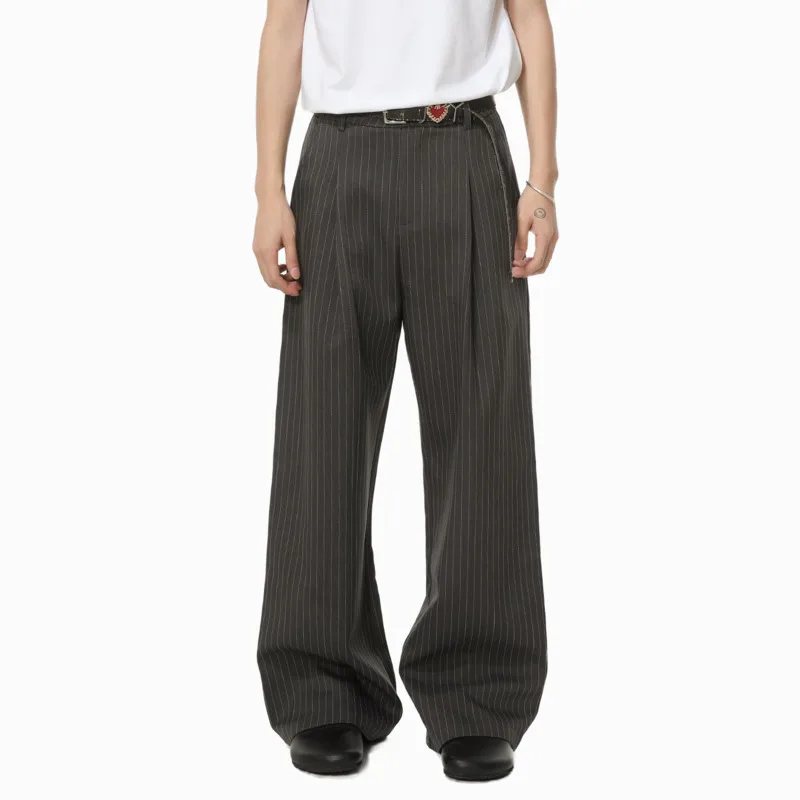 

SYUHGFA New Simple Men's Suit Pants Solid Color Double Pleated Casual Menswear Straight Wide Leg Loose Male Bottom Autumn