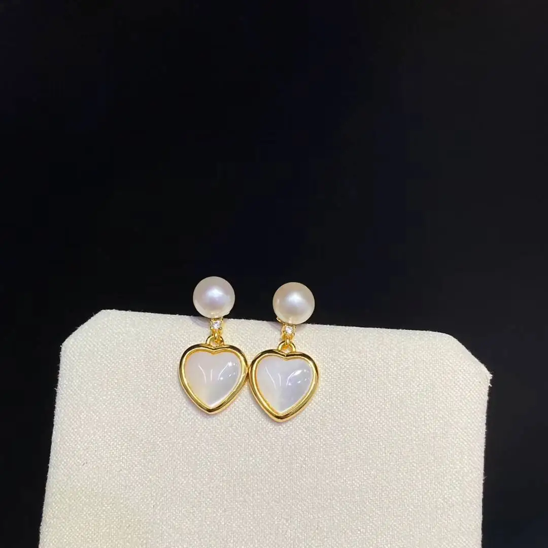 Wholesale Heart 925 Sterling Silver Earrings Mount Findings Settings Base Mounting Parts Accessory for 6-7mm Pearls 5 pairs/lot