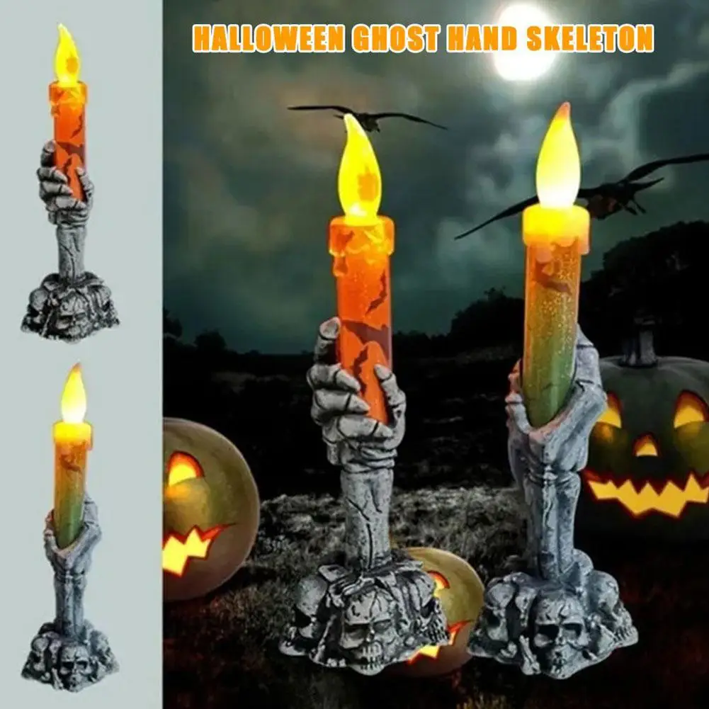 

Halloween Skeleton Palm Candlestick Electronic Candle LED Supplies Home Halloween Lantern Decorations String Props Lights E4K4