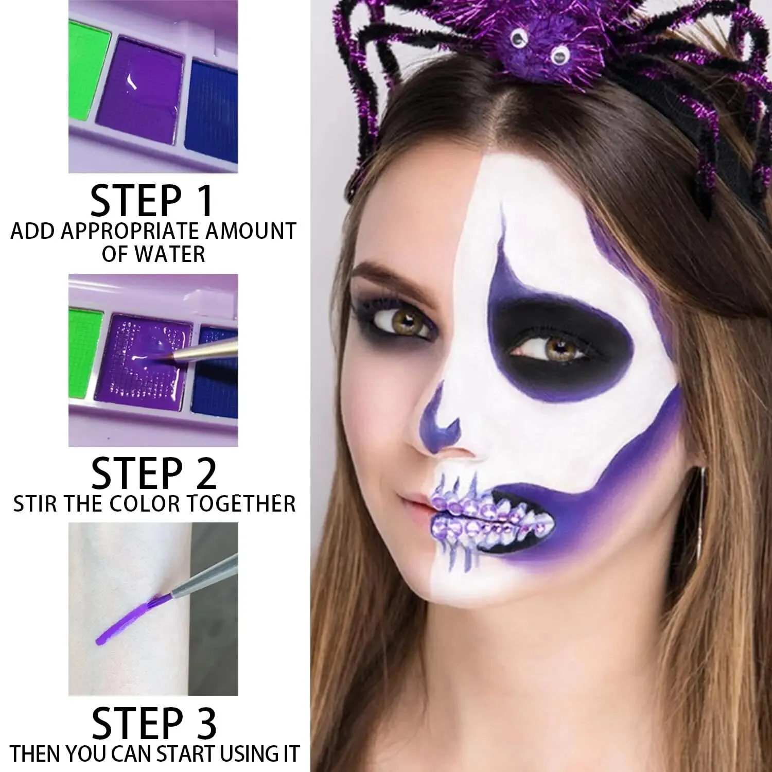 Water Activated Eyeliner Palette,Neon Face Paint Colored Halloween Liner Eyeliner,UV Blacklight Fluorescent Glow Face Body Paint