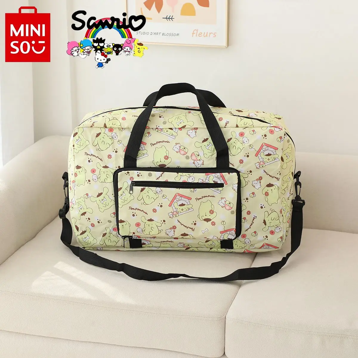 Miniso Sanrio New Handheld Travel Bag Fashionable and High Quality Foldable Luggage Bag Cartoon Large Capacity Home Storage Bag