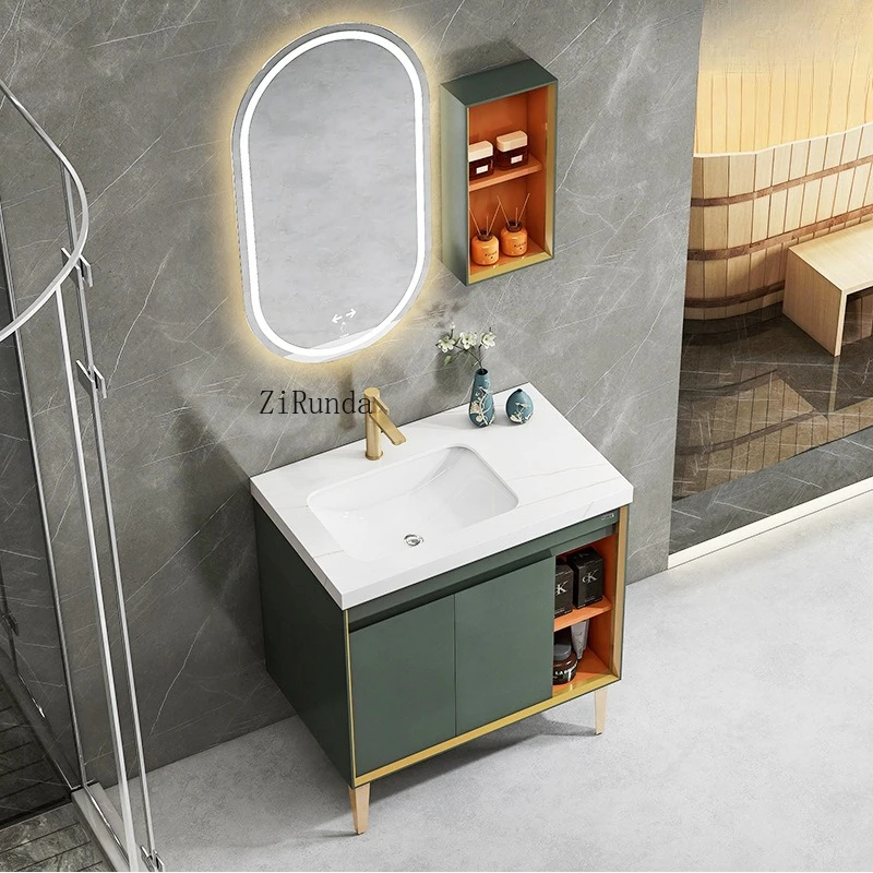 Armário de banheiro, armário de lavatório simples de laje de rocha, lavatório de apartamento pequeno combinado, armário de espelho de bacia