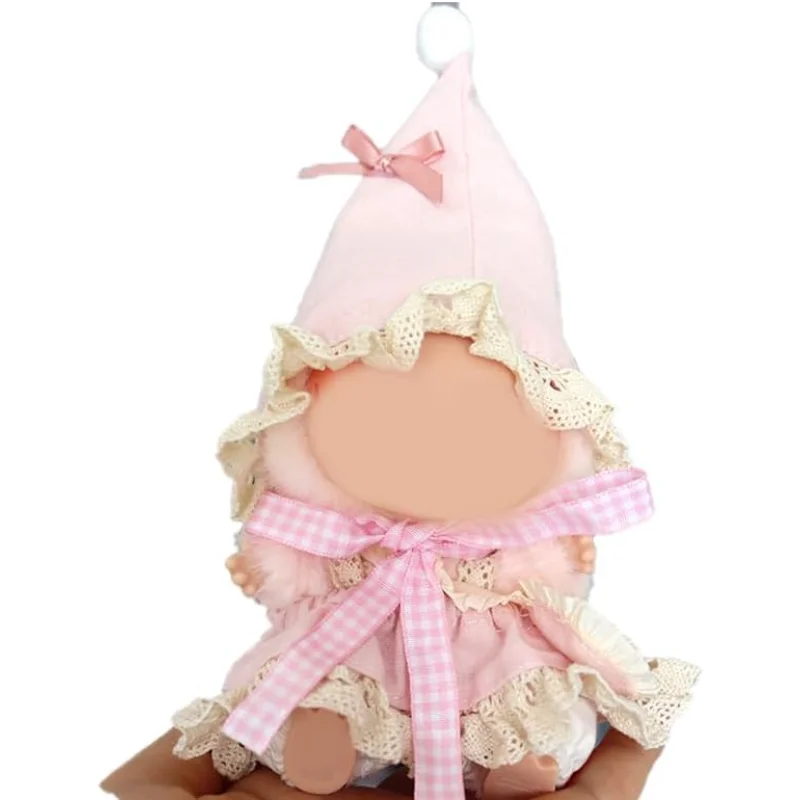 

17cm Doll Clothes Compatible with Labubu, 4-Piece Hat, Skirt, Bag & Leggings Set - Pink/Green Unique Design Clothes for Labubu D