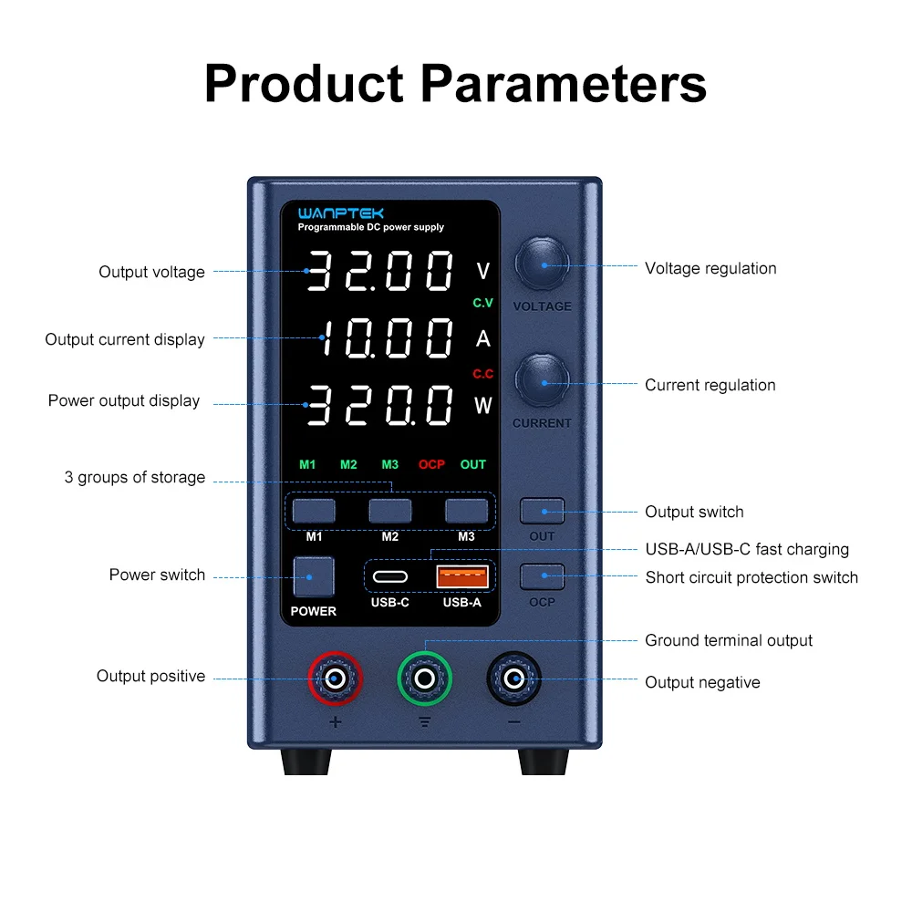 Imagem -03 - Wanptek dc Fonte de Alimentação Regulador de Tensão Ajustável 30v 10a Suprimentos de Laboratório 60v 160v 120v 3a