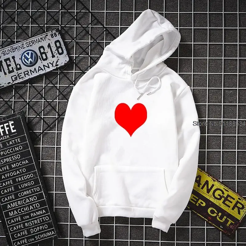 Fashion Womens Autumn Winter Hoodies  Fleece Heart Print Harajuku Pullover Loose Lover Hoodies Sweatshirts Couple Casual