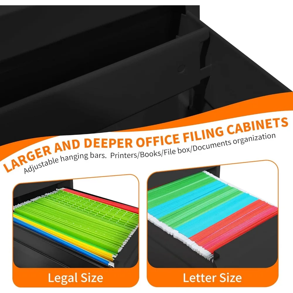 4段引き出しファイルキャビネット、ロック付き、頑丈なロック式メタルファイルキャビネット、ホームオフィス用スチール製ファイリングキャビネット、縦型ファイルキャビネット