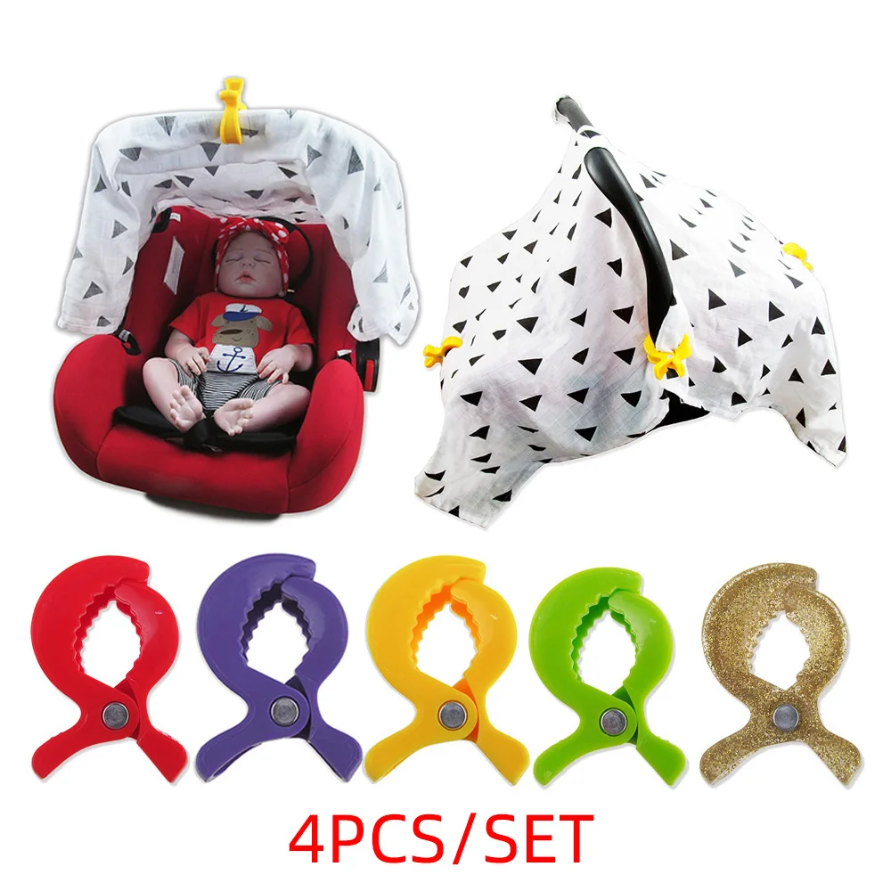 Accessoires de siège de voiture colorés pour bébé, 4 pièces/lot, Clip de jouet en plastique pour poussette, cheville à crochet, couverture, couverture, moustiquaire, Clips