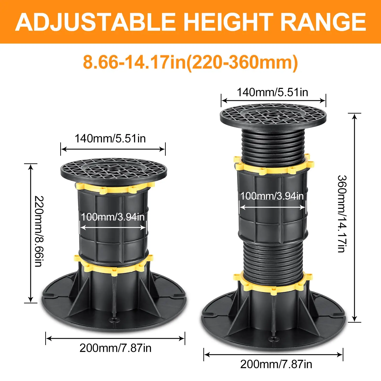 2 Pcs Adjustable Height Bed Support Legs 8.66-14.17in, Bed Frame Center Support Legs for Bed Frame/Bed Center Slat