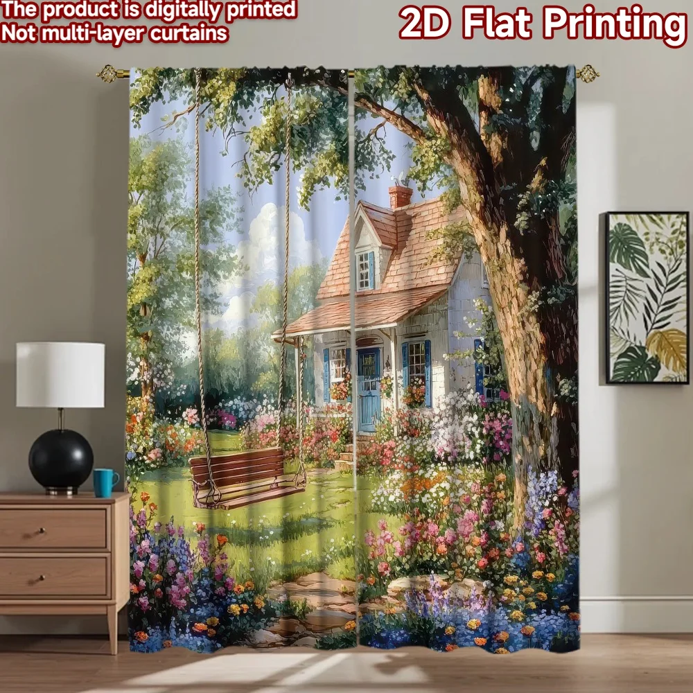 

1pc 2D flat Photography Backdrop Background cloth Charming Cottage Garden Scene 100% Polyester Party Decorations Use for