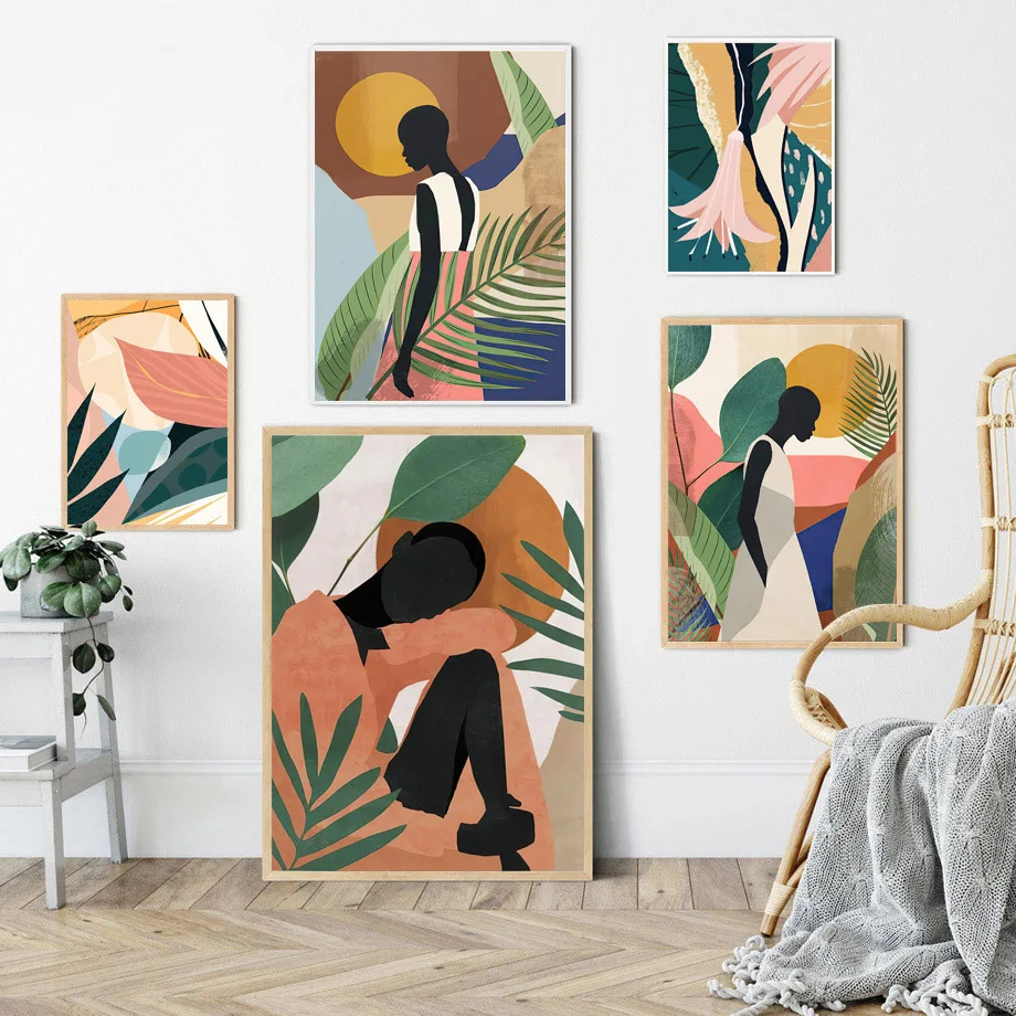 

Abstract Black Girl Plant Vintage Wall Art Canvas Painting Nordic Posters And Prints Wall Pictures For Living Room Boho Decor