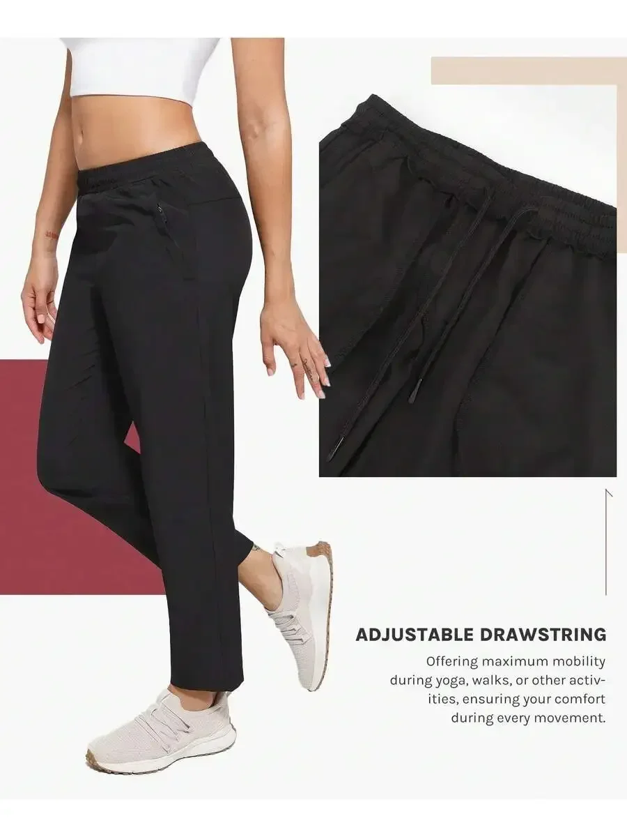 

Womens Quick Dry Stretch Workout Pants With Adjustable Drawstring Pockets