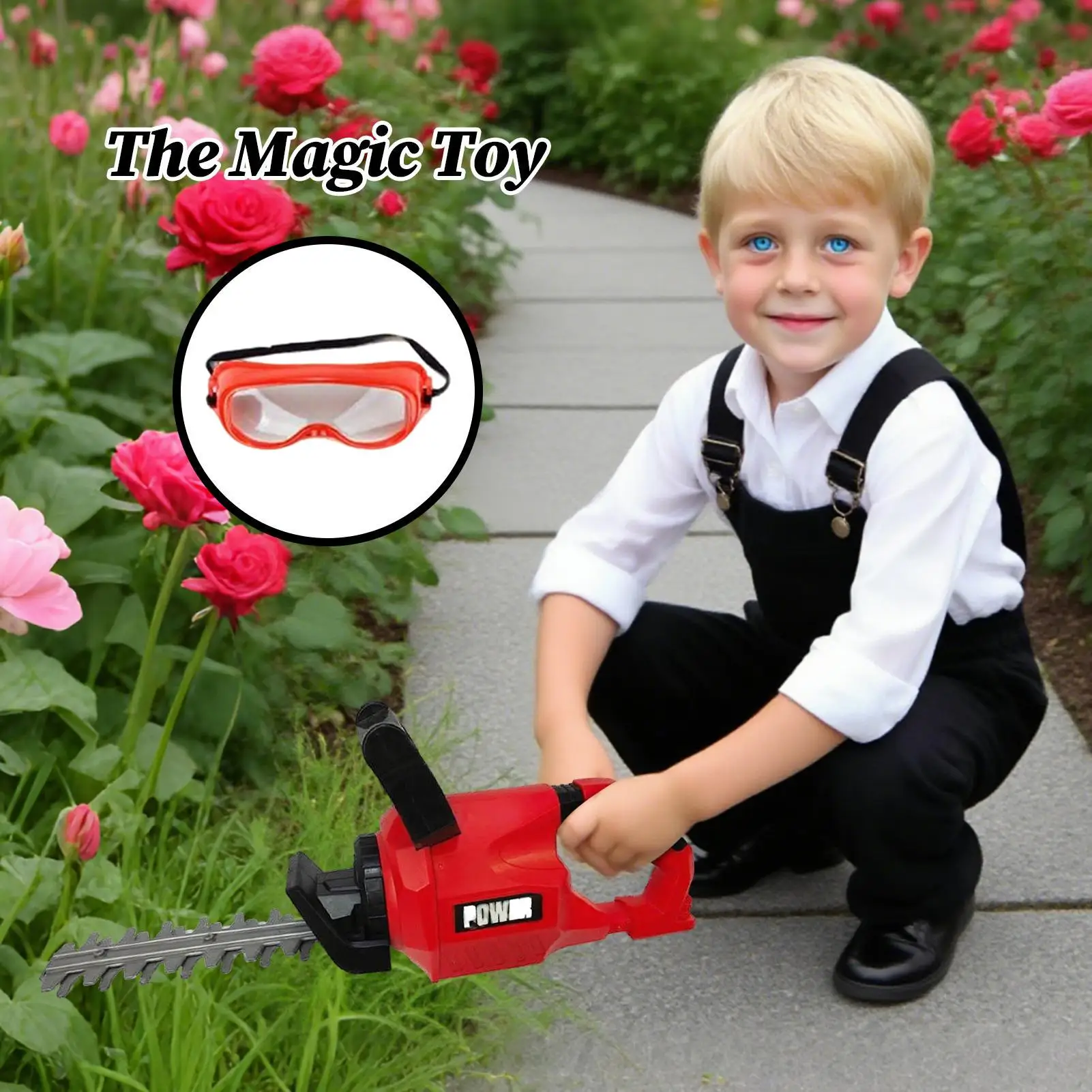 Alat Berkebun Gergaji Listrik Elektronik Anak-Anak, Perlengkapan Bermain Peran dengan Kacamata Pengaman, Mainan Rumah-Rumahan Simulasi untuk Anak Laki-Laki