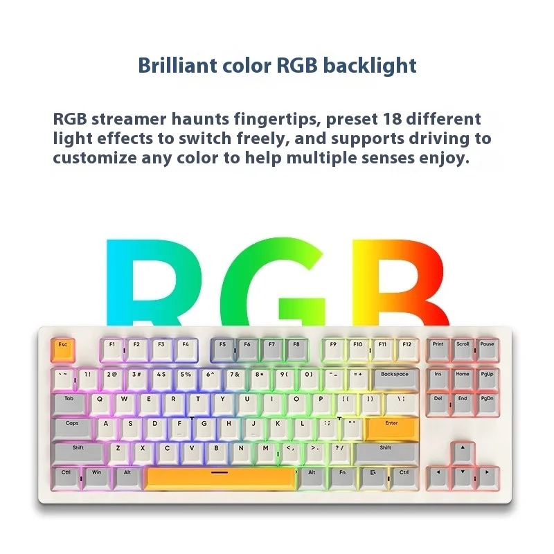 Ajazz Akc087 Tri Mode Wireless Mechanical Gaming Keyboard RGB Backlit for PC Laptop Mac with Ergonomics Hot Swap Bluetooth