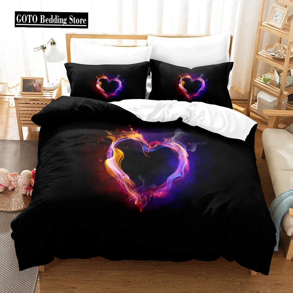 Super Soft Microfiber Fabric Winter Duvet Cover Set Art,Print Love Flame,Fingerprints,Feathers,Mushrooms Warm Bed Linen Set Full