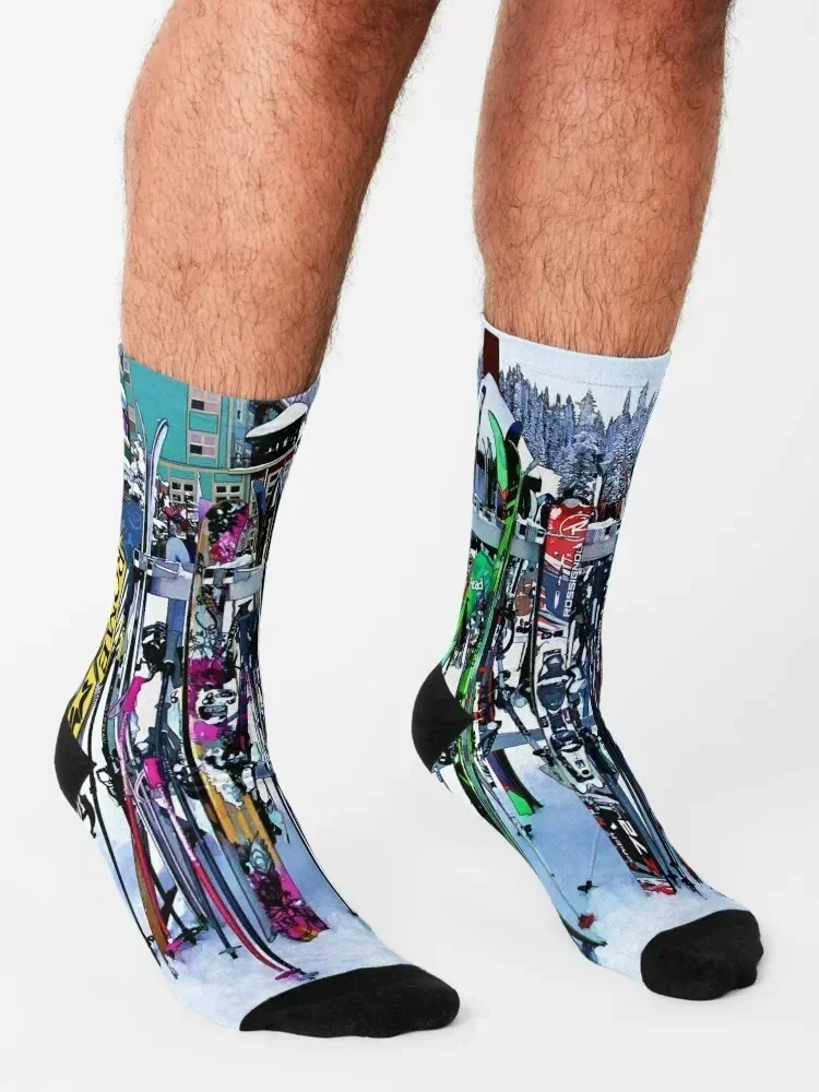 Ski Party - Skis and Poles Socks short loose golf football Socks For Man Women's