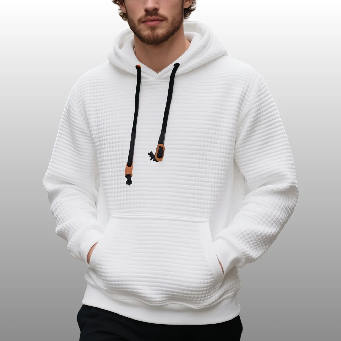 

New Men's Waffle Long Sleeve Hoodie Sweatshirt Solid Color Breathable Streetwear Pullover for Autumn and Winter