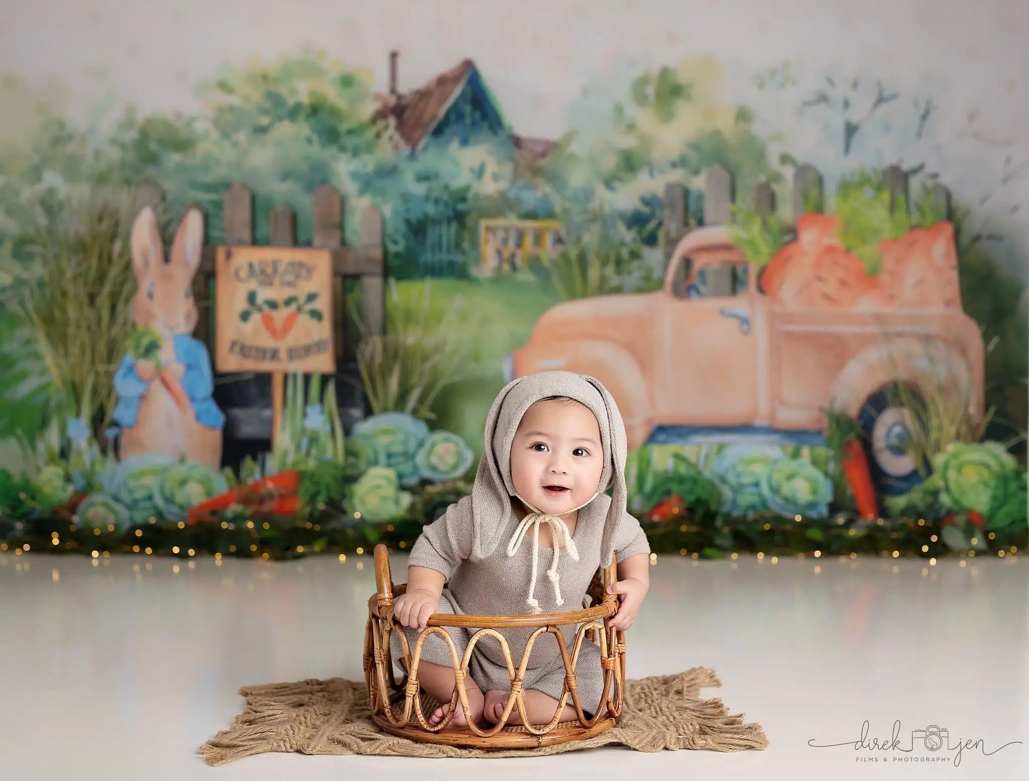 Farm Rabbits Garden Backgrounds Adult Family Photography Props Child Baby Decors Easter Bunny Carrot Photo Studio Backdrops