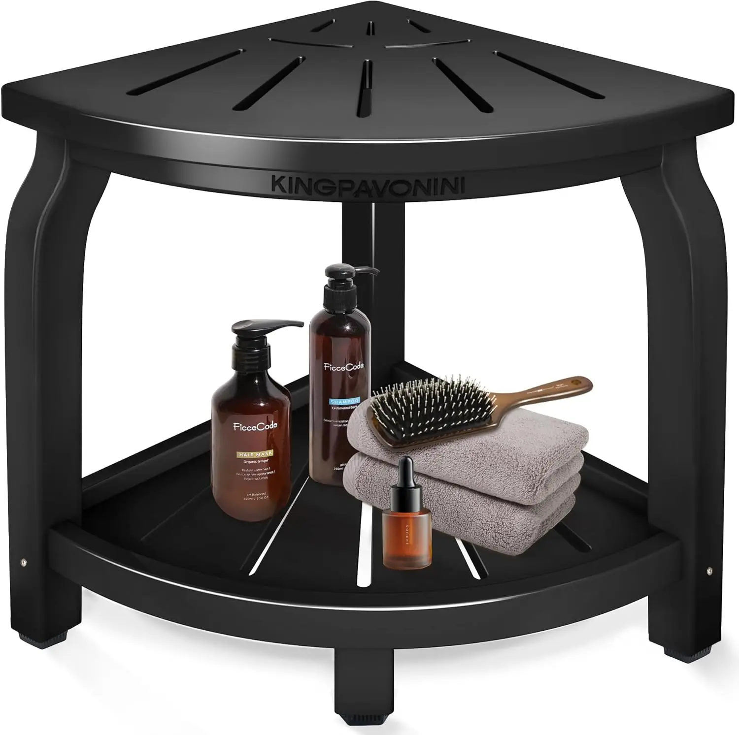 

Водонепроницаемый бамбуковый угловой табурет для душа с полкой для хранения, поддерживает до 450 фунтов для ванной комнаты и бритья