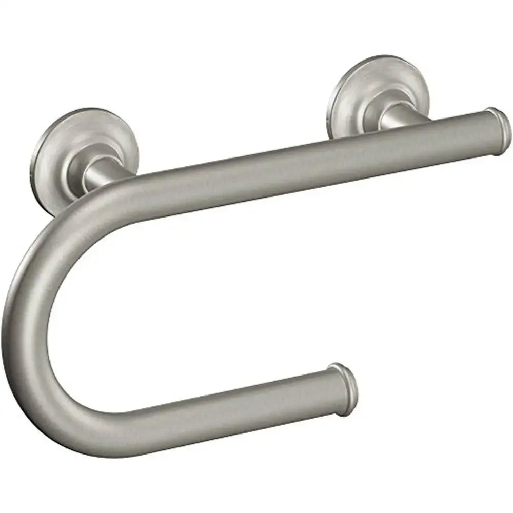 Wall Mounted Brushed Nickel Grab Bar with Integrated Toilet Paper Holder 8-Inch Stainless Steel Bathroom Safety Support ADA