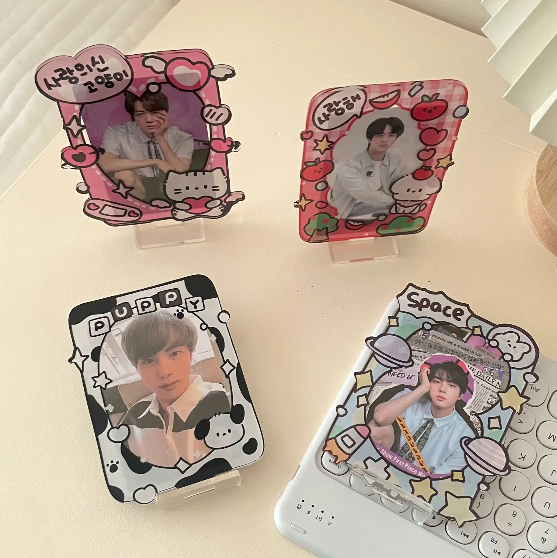 MINKYS Kawaii Acrylic Milk Cow Cat Kpop Photocard Holder Photo Card Holder idol Photo Stand Holder School Stationery