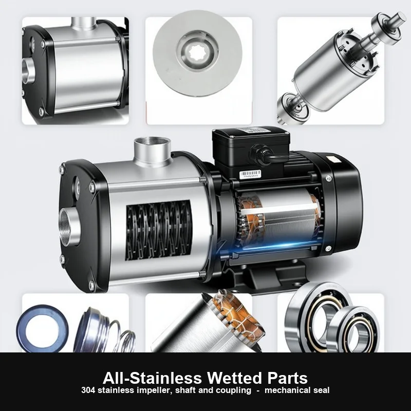 Stainless Steel Multistage Centrifugal Pump CMI 1-5 m3/h 0.25-1.5 kW 220V Booster Pump Hot Water Circulation Equipment Cooling