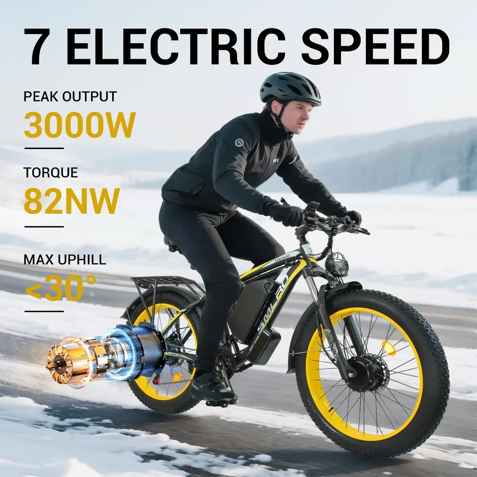 Dual Motor ELECTRIC BIKE 3000W 52V 30AH UP TO 55KM/H E-bike 26" FatTire 7 SPEED image 3