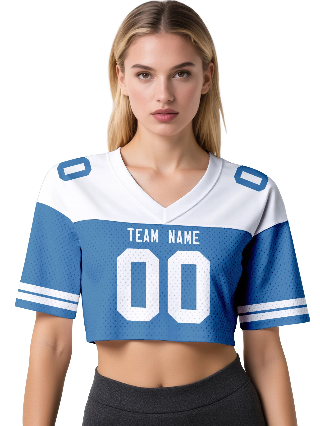 

Укороченный трикотаж для американского футбола Y2K на заказ, персонализированные футбольные майки с логотипом имени и номерами, женская футбольная рубашка для черлидинга