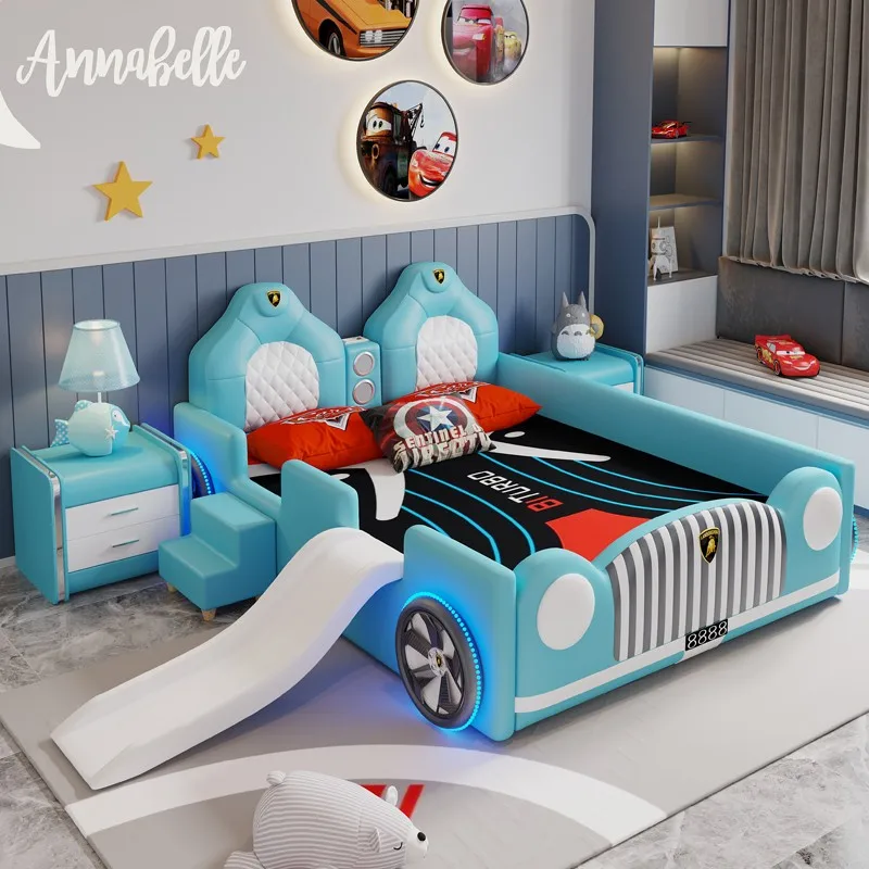 Children's bed boy car bed with slide cartoon bed sports car bed