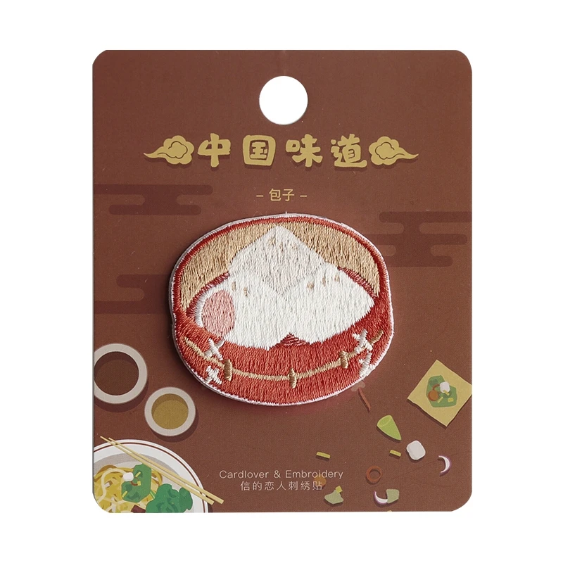 1 Piece Cartoon Chinese Food Embroidered DIY Clothing Patches Noodle Dumplings Parch Pasted On Sticker for Applique Decoration