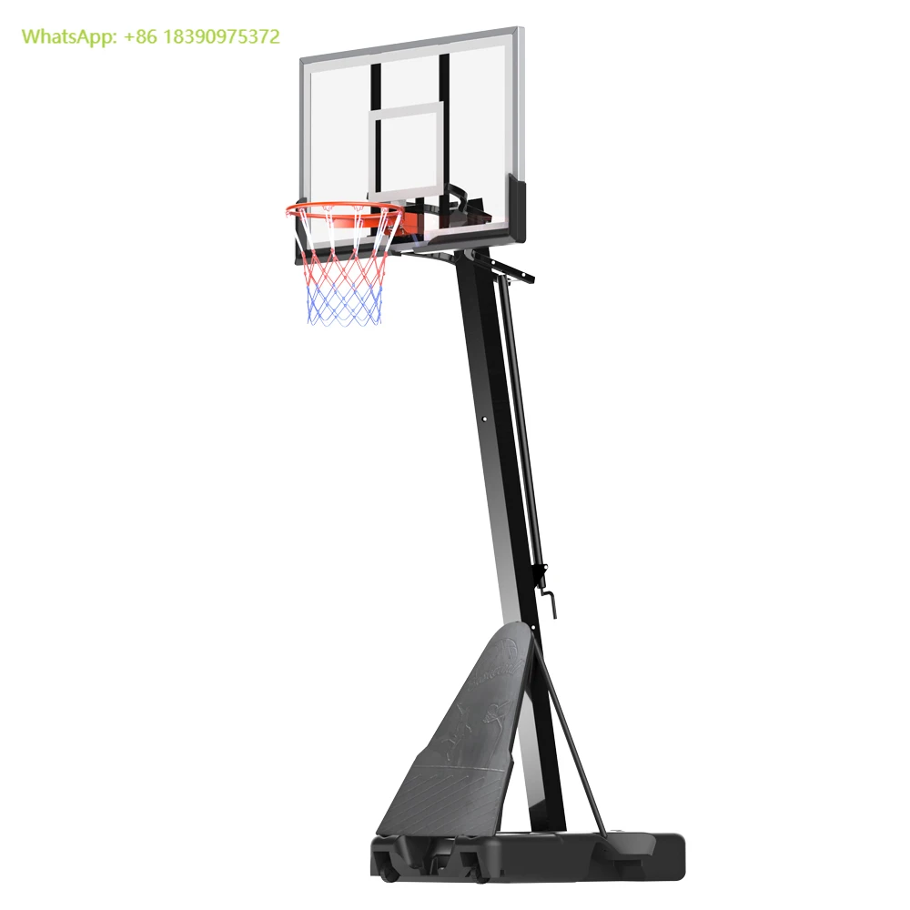 

Portable Adult Training Basketball Hoop Stand 2.3-3.05m Height Adjustable with Tempered Glass Backboard for Outdoor Use