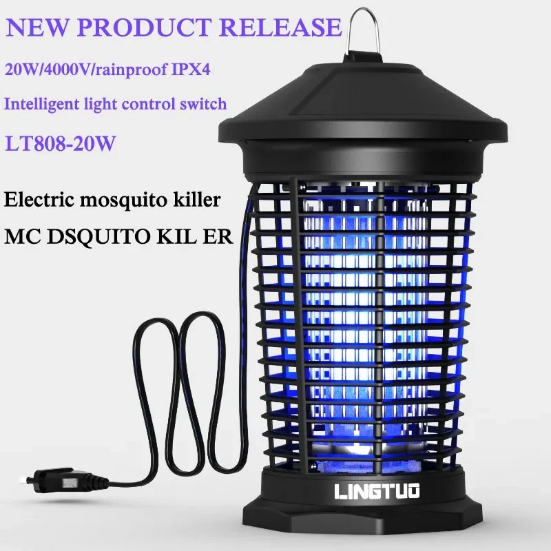 Choque elétrico Mosquito Killer Lamp Lâmpada UV Controle de luz, Fly Trap, Moscas, Assassino de insetos, Bug Zapper, Mosquito Lights, 365nm, 20W