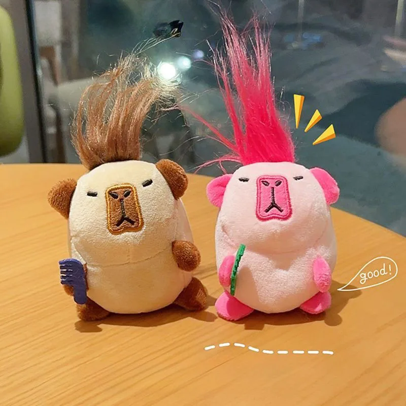

Cute Shaggy Hair Capybara Pig Plush Pendant Set Funny Stuffed Animal Bag Charm Cartoon Hanging Ornament for Backpack Decor Gift