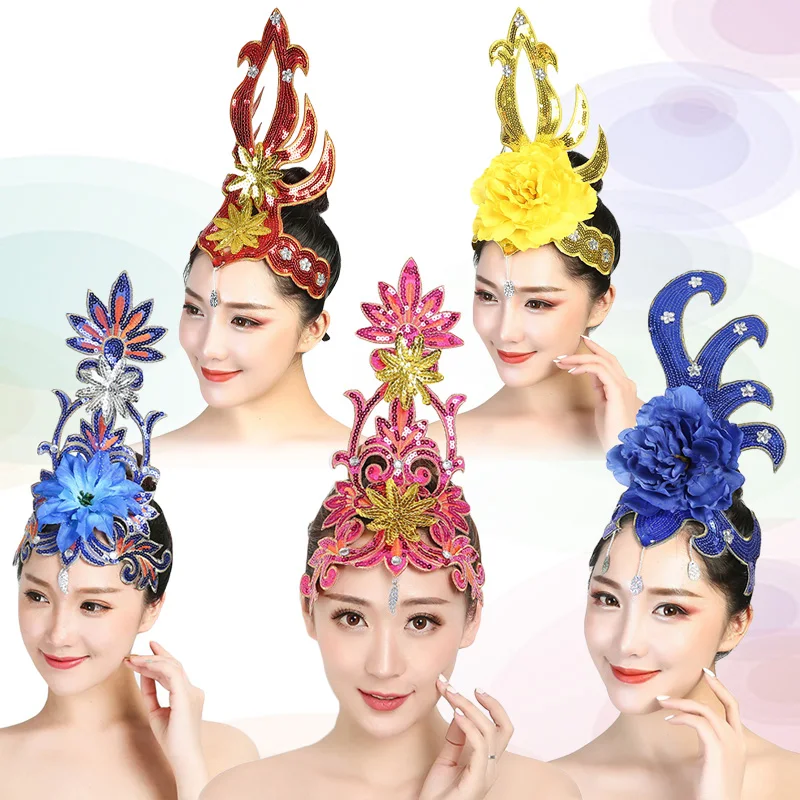 

Women Yangko Folk Dance Tiara Dance Classical Dance Head Flower Headdress Opening Dance Show Stage Performance Hair Accessories